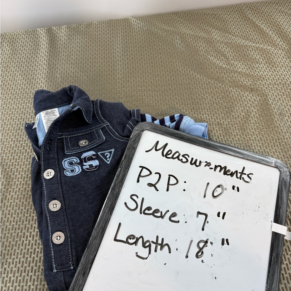 GUESS Baby Boy One-Piece Denim Romper Playsuit Striped Sleeves Size 3-6 months - Picture 14 of 14